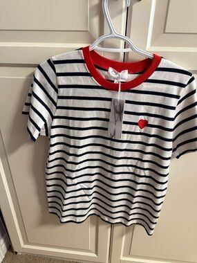 Striped Kids Tee with Red Heart Accent - Red/Black